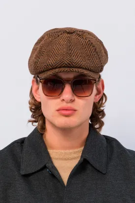 Wool Blend Chevron Newsboy Cap - Dark Brown