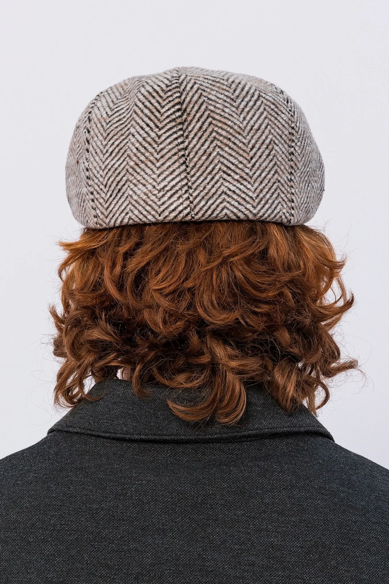 Wool Blend Chevron Newsboy Cap - Light Brown