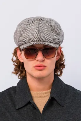 Wool Blend Chevron Newsboy Cap - Light Brown
