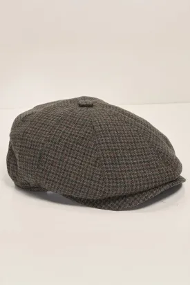 Wool Blend Houndstooth Newsboy Cap - Brown Green