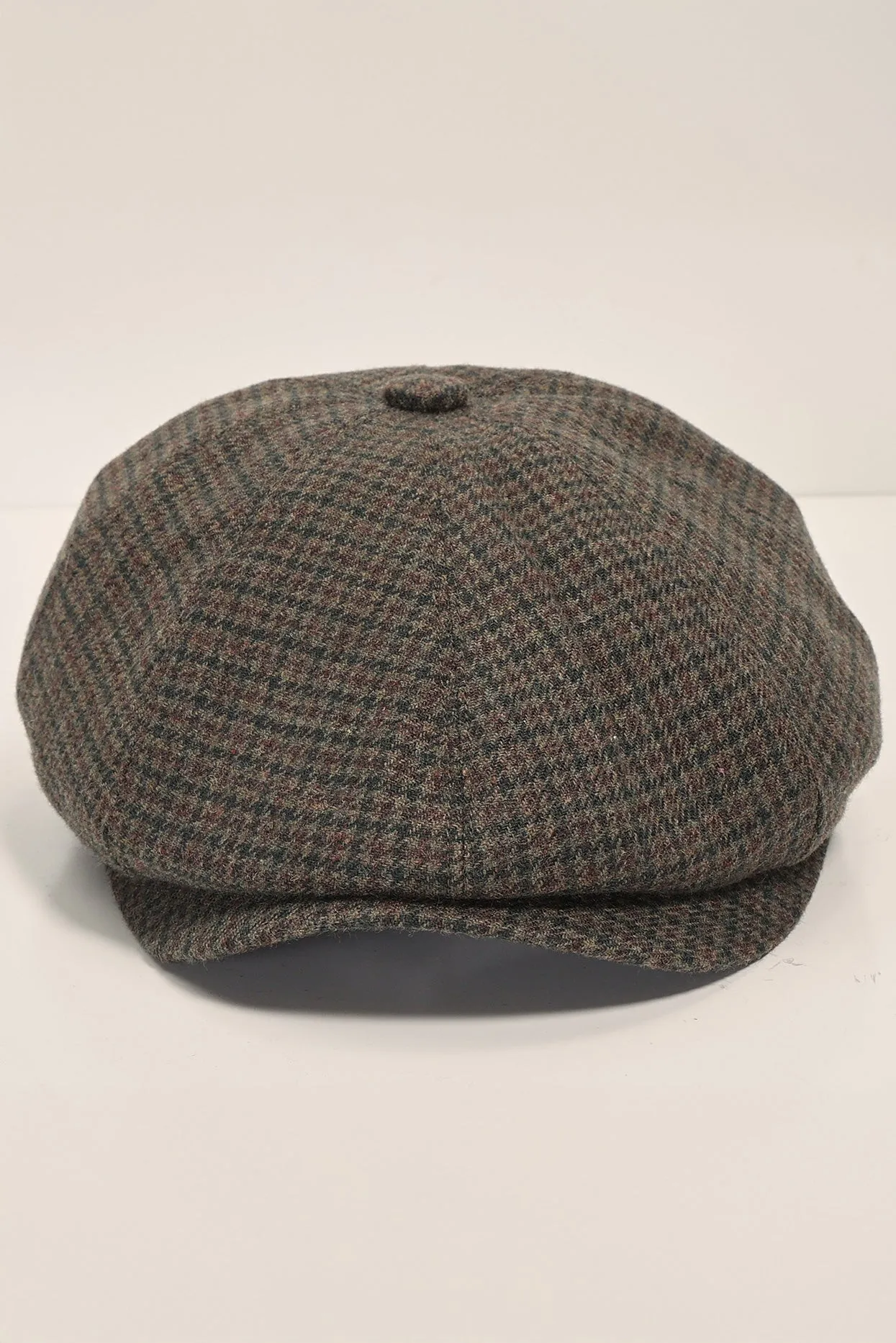 Wool Blend Houndstooth Newsboy Cap - Brown Green
