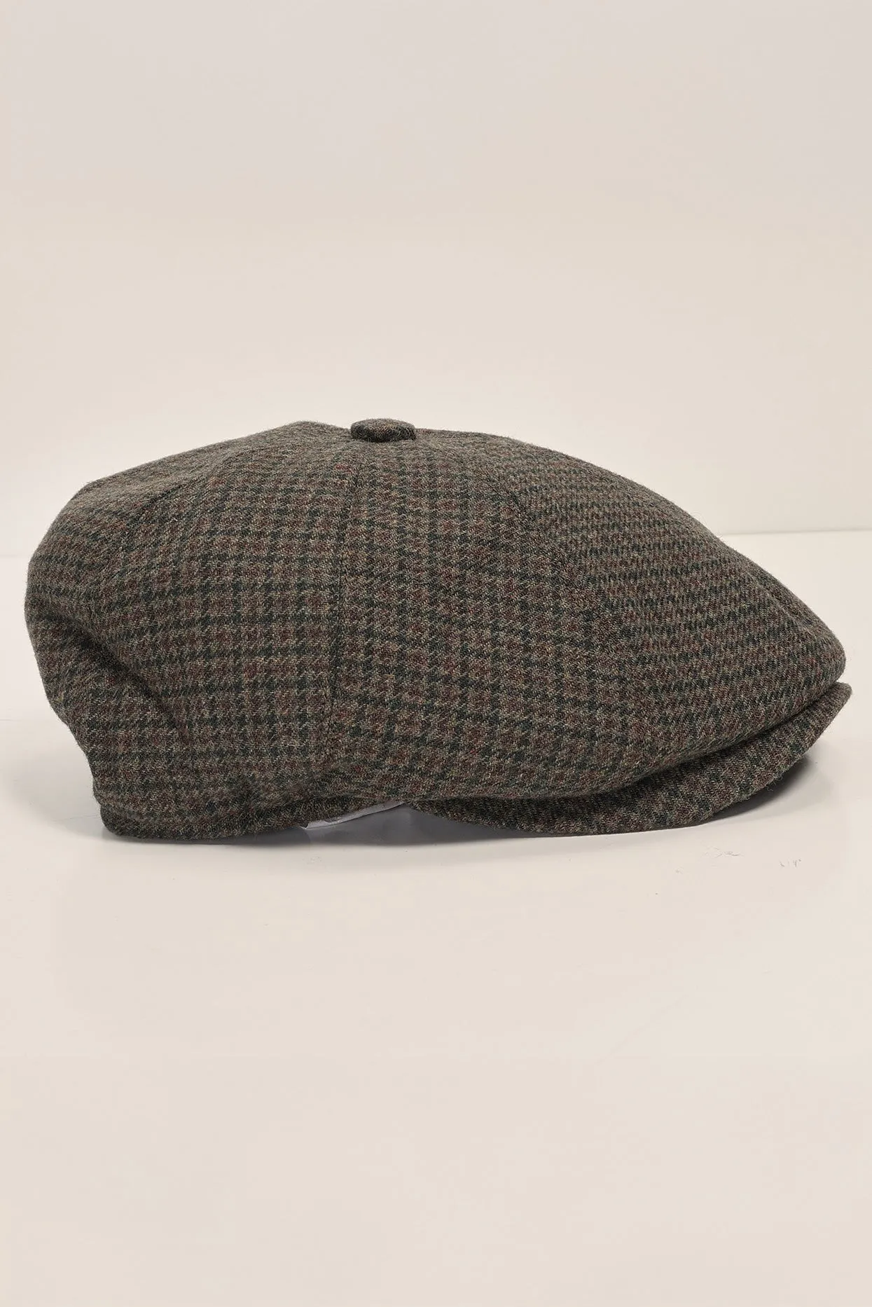 Wool Blend Houndstooth Newsboy Cap - Brown Green