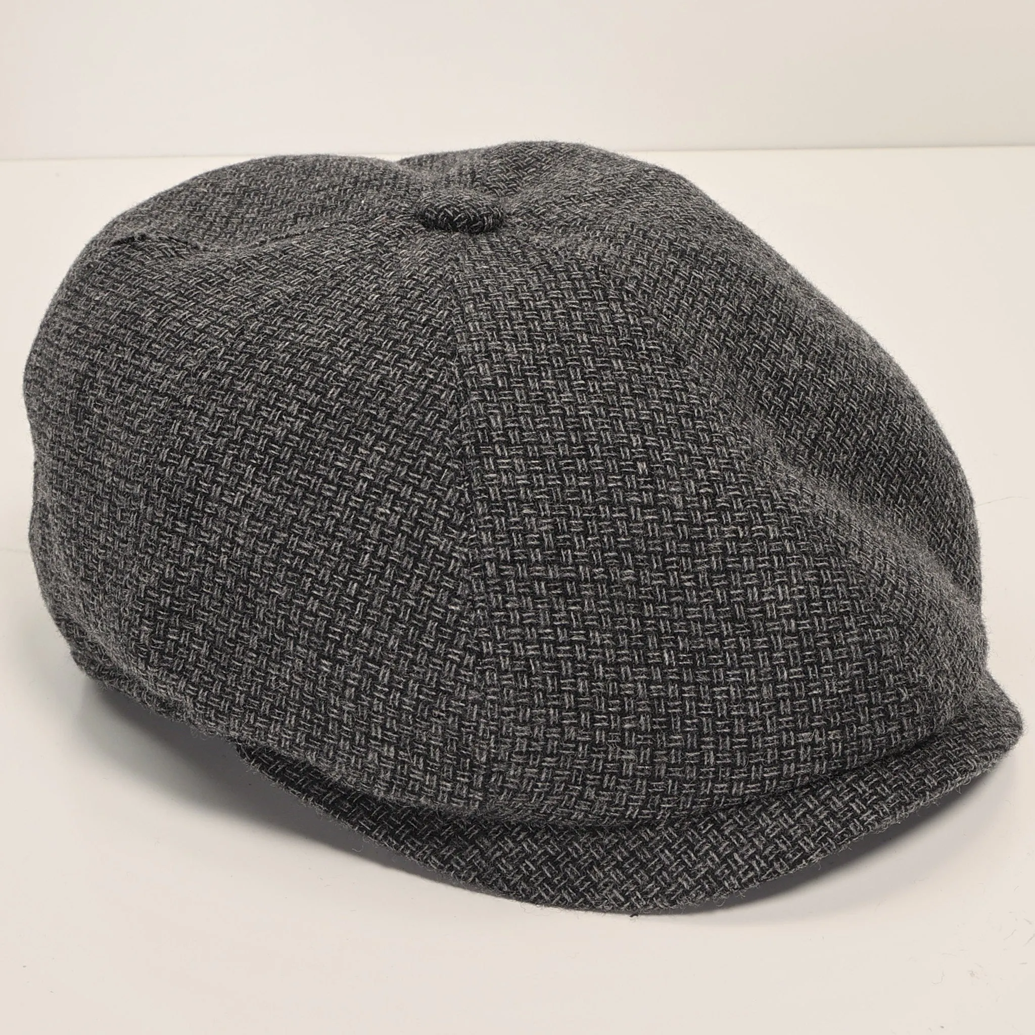Wool Blend Micro Plaid Newsboy Cap - Anthracite