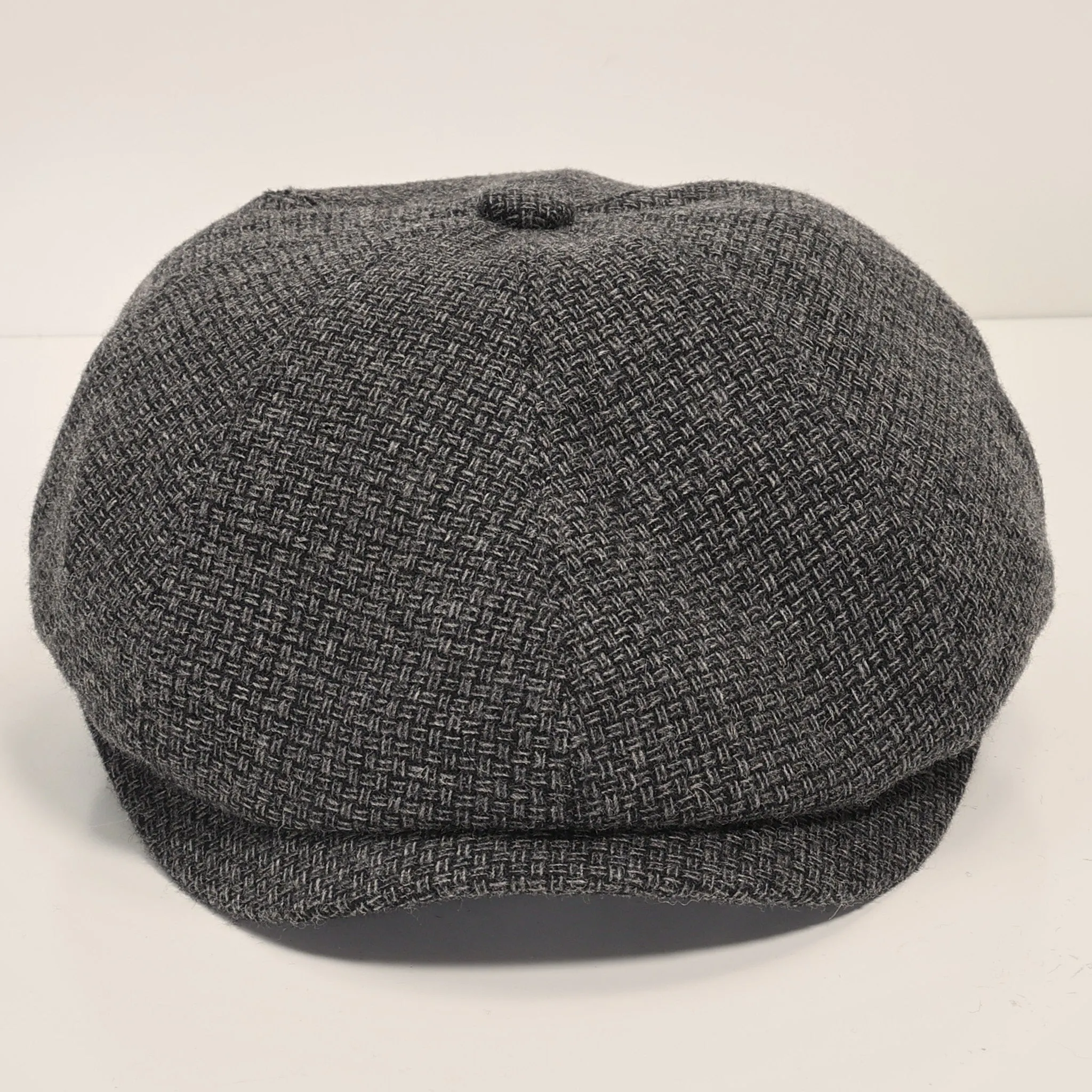 Wool Blend Micro Plaid Newsboy Cap - Anthracite