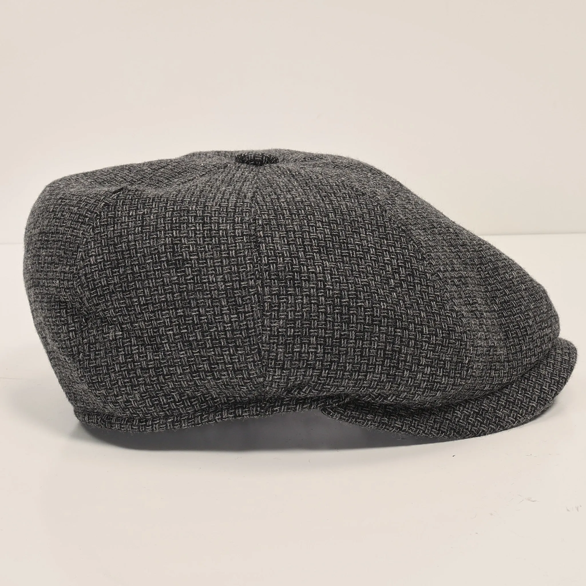 Wool Blend Micro Plaid Newsboy Cap - Anthracite