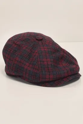 Wool Blend Plaid Newsboy Cap - Burgundy