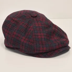 Wool Blend Plaid Newsboy Cap - Burgundy