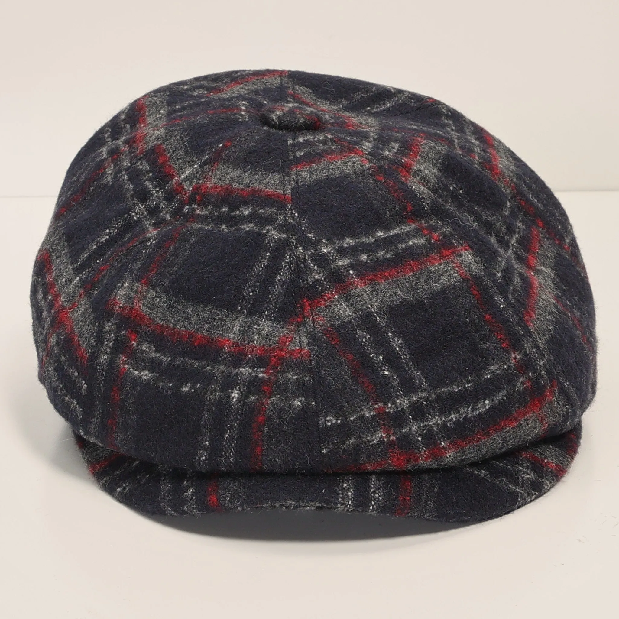 Wool Blend Windowpane Newsboy Cap - Black Grey