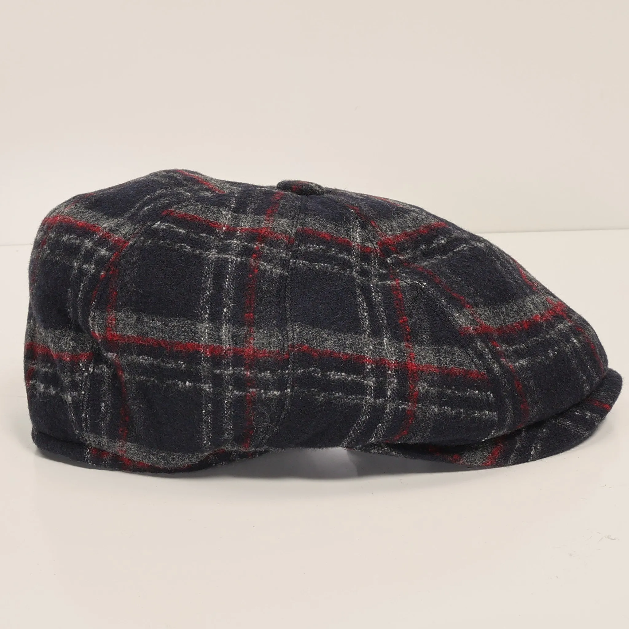 Wool Blend Windowpane Newsboy Cap - Black Grey