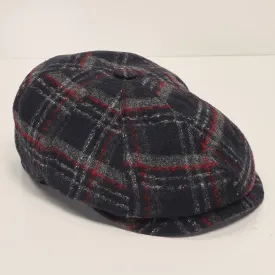 Wool Blend Windowpane Newsboy Cap - Black Grey