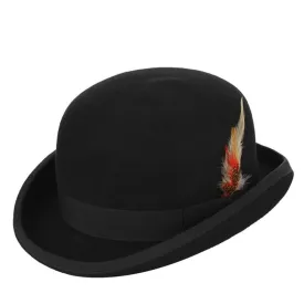 Wool Felt Black Bowler Hat With Feather