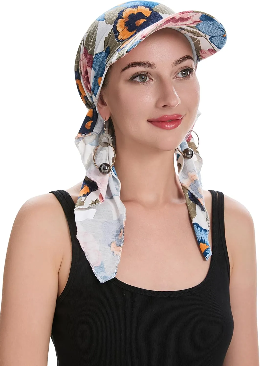 ZLYC Chemo Headwear for Women Brim Visor Head Scarf Pre Tied Headwraps Lightweight Skull Cap