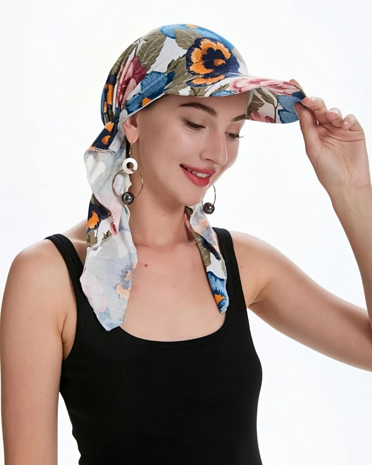 ZLYC Chemo Headwear for Women Brim Visor Head Scarf Pre Tied Headwraps Lightweight Skull Cap