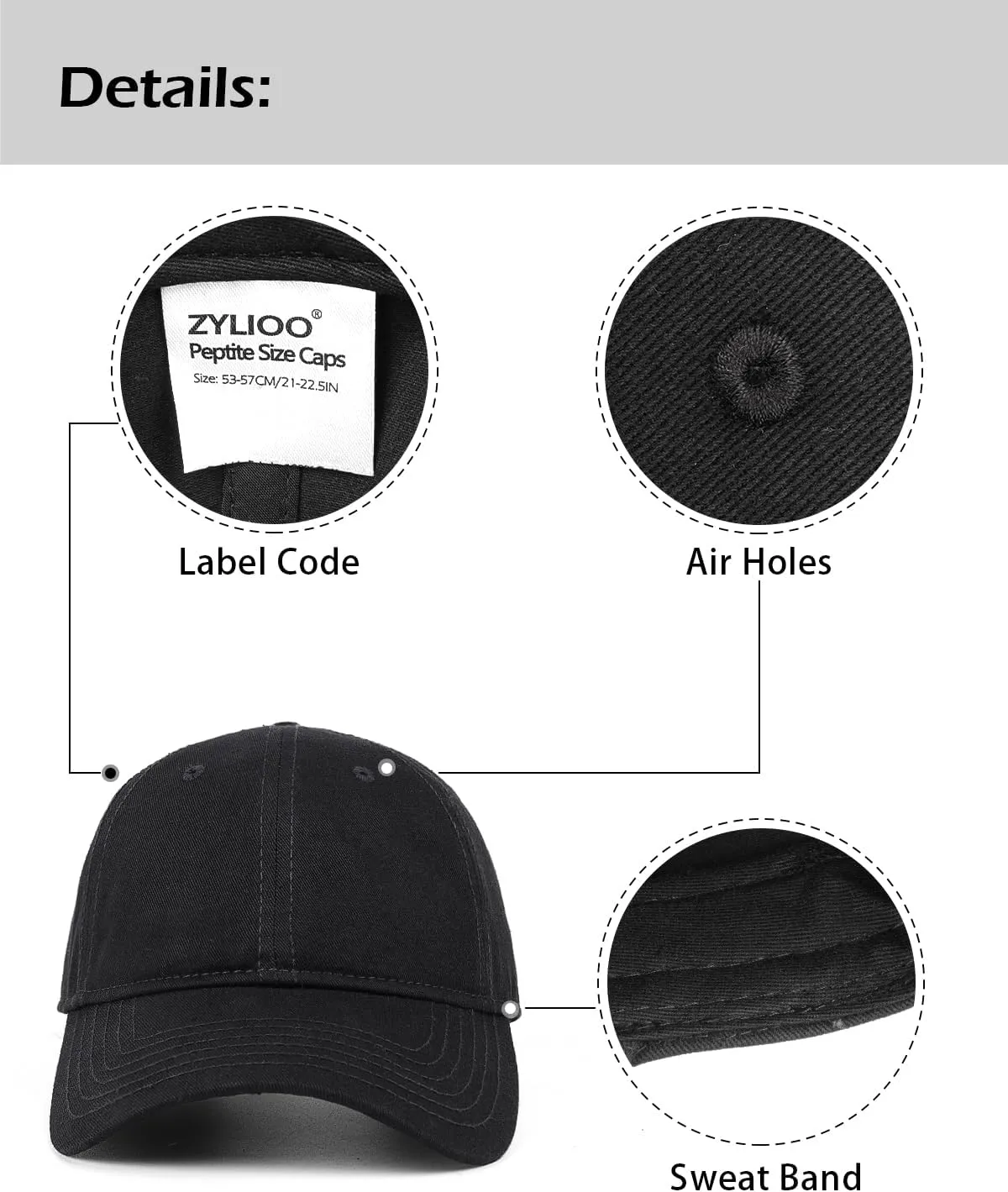 Zylioo Small Baseball Cap,Petite Size Ball Cap,Relaxed Little Sports Cap,Adjustable Fitted Golf Cap for Men Women