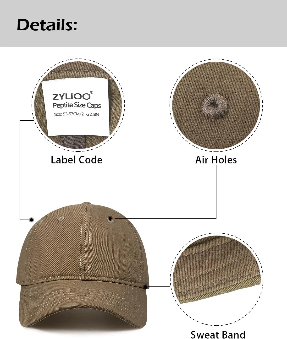 Zylioo Small Baseball Cap,Petite Size Ball Cap,Relaxed Little Sports Cap,Adjustable Fitted Golf Cap for Men Women